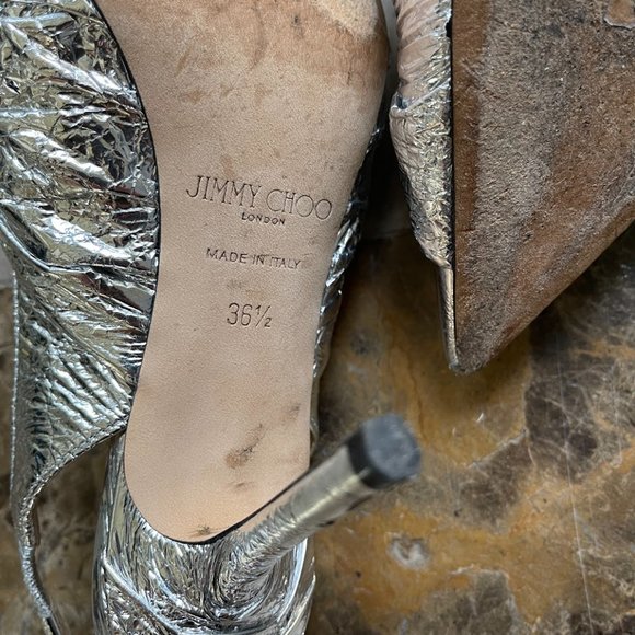 JIMMY CHOO Annabelle 85 Knotted Silver Leather Pumps - Picture 8 of 11